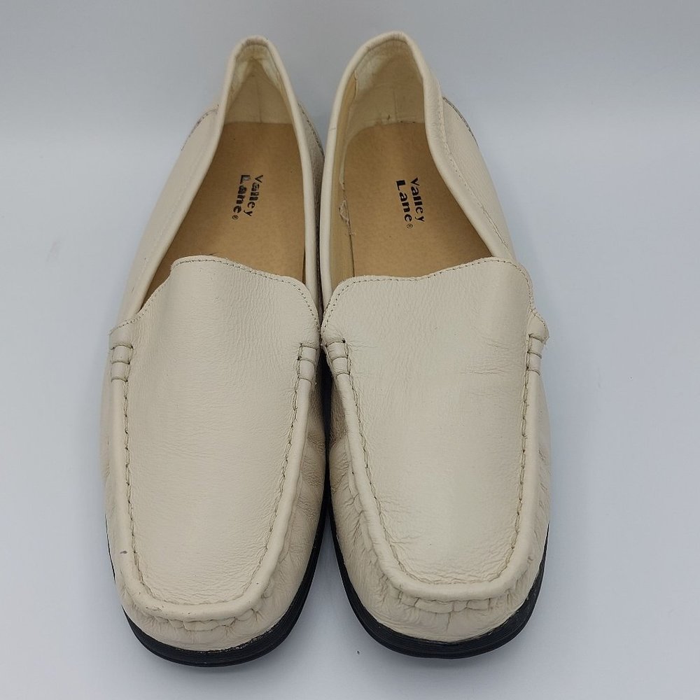 Valley Lane Womens Size 10 Wide White Leather Loafer Slip On Walking Casual